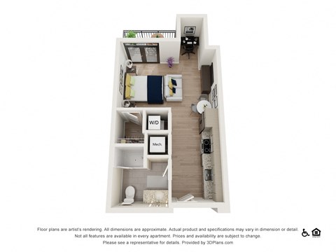Floor plan for studio, 1 bath, 482 sqft